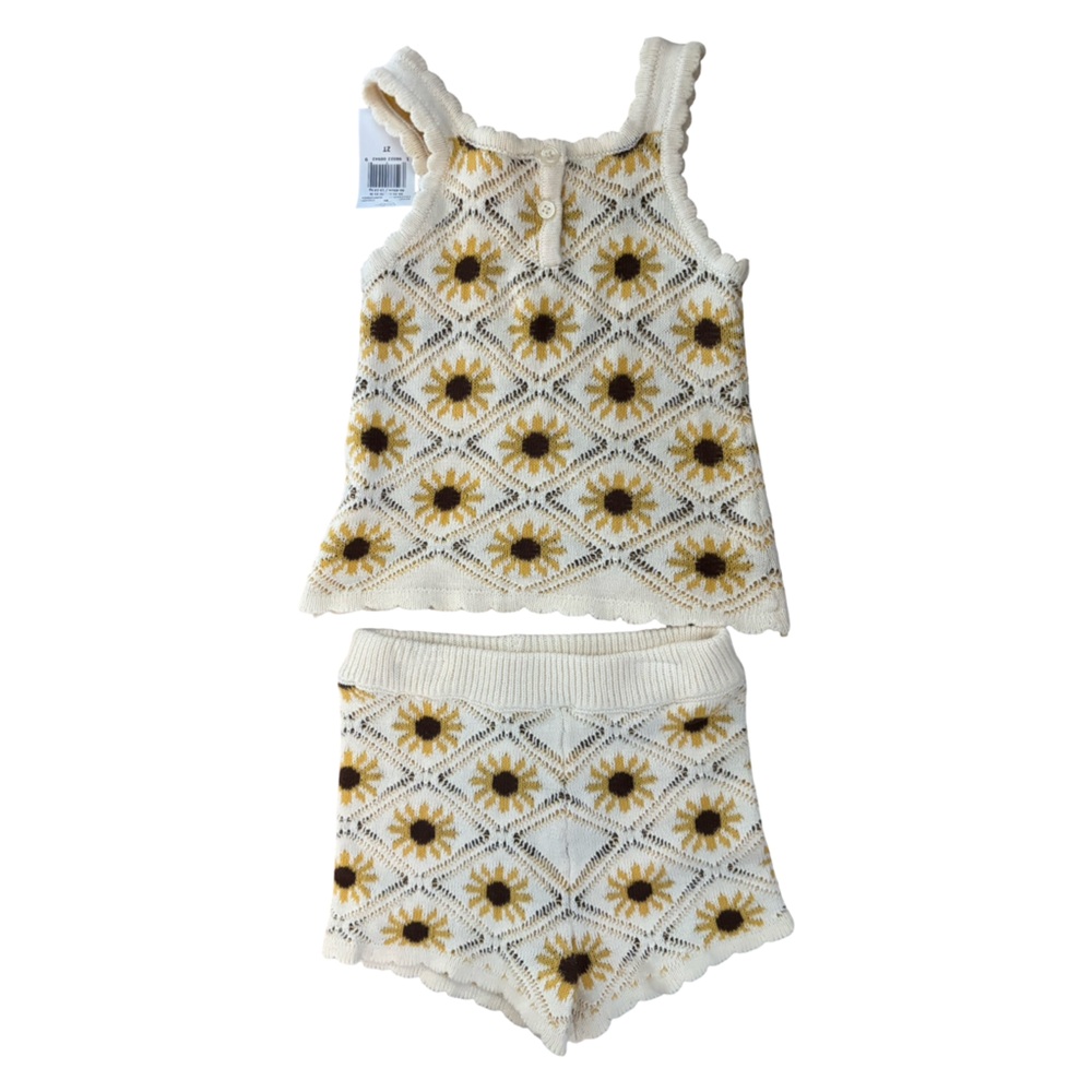 Gessica Simpson Crochet Sunflower Boho Knit Two-Piece Toddler Set Size 2T
